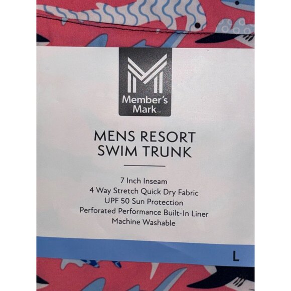 Members Mark Men's Resort Swim Trunks Coral Shark UPF 50+ Quick Dry 7" Inseam Lg - Picture 2 of 6